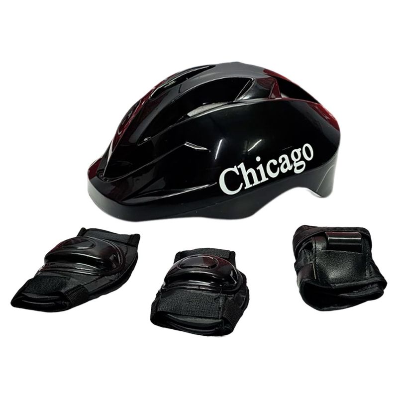 GENERICO - Casco + Kit Protección Patinaje Niña Niño Negro Economico