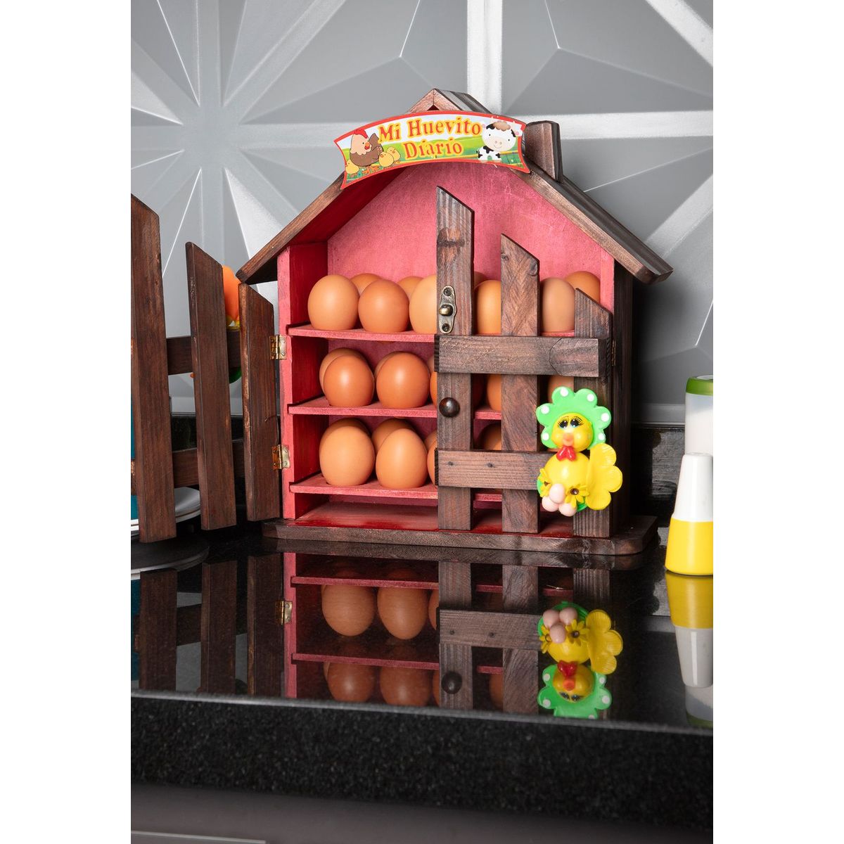 GENERICO - Huevera Organizador en Madera tipo Casa X 30 Unidades INCO 01 Rojo