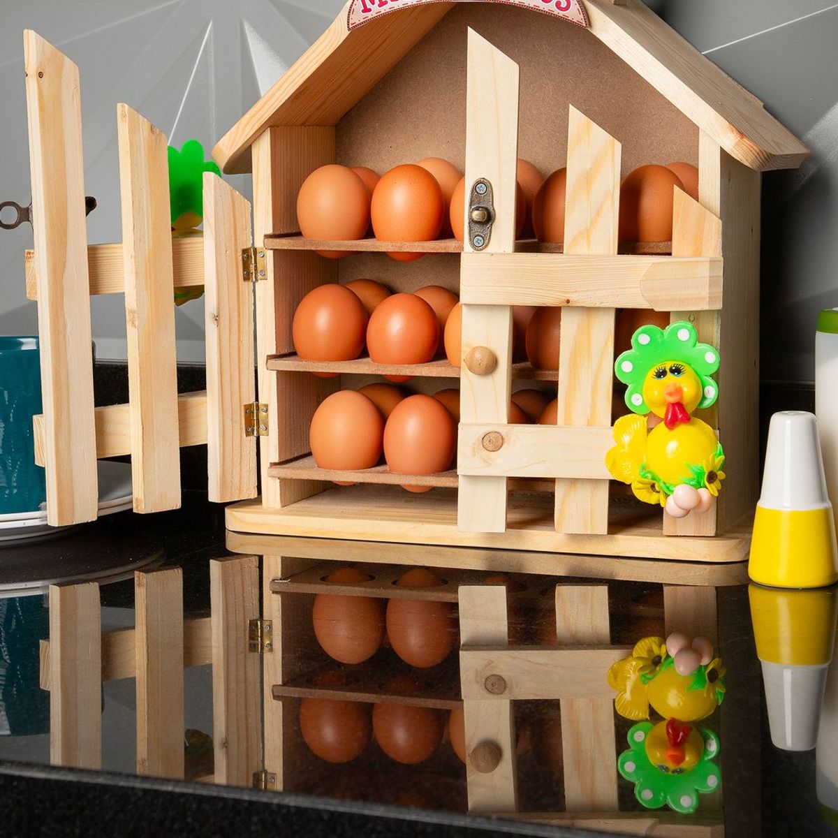 INCO - Huevera Organizador en Madera tipo Casa X 30 Unidades INCO 02 Natural