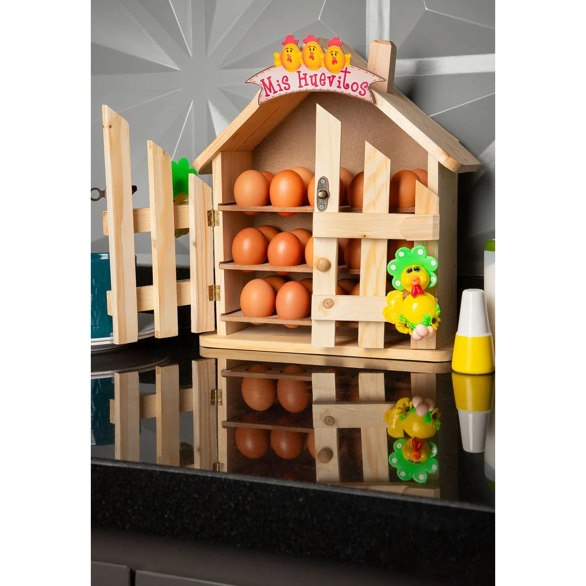 INCO - Huevera Organizador en Madera tipo Casa X 30 Unidades INCO 02 Natural