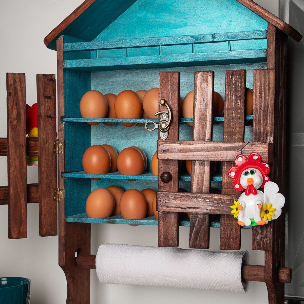 INCO - Huevera Organizador en Madera tipo Casa X 30 Unidades INCO 03 Azul