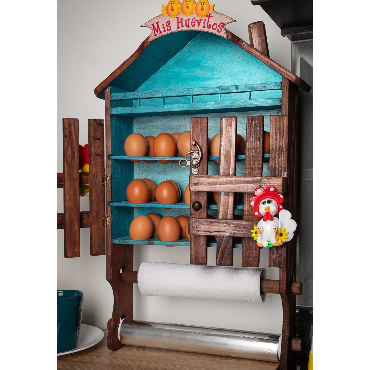 INCO - Huevera Organizador en Madera tipo Casa X 30 Unidades INCO 03 Azul