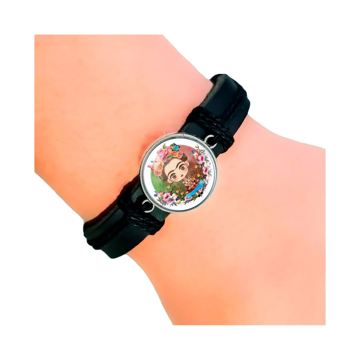 DAYOSHOP - Pulsera Cuero Cristal Frida Kahlo Muñeca Unisex + Estuche_.