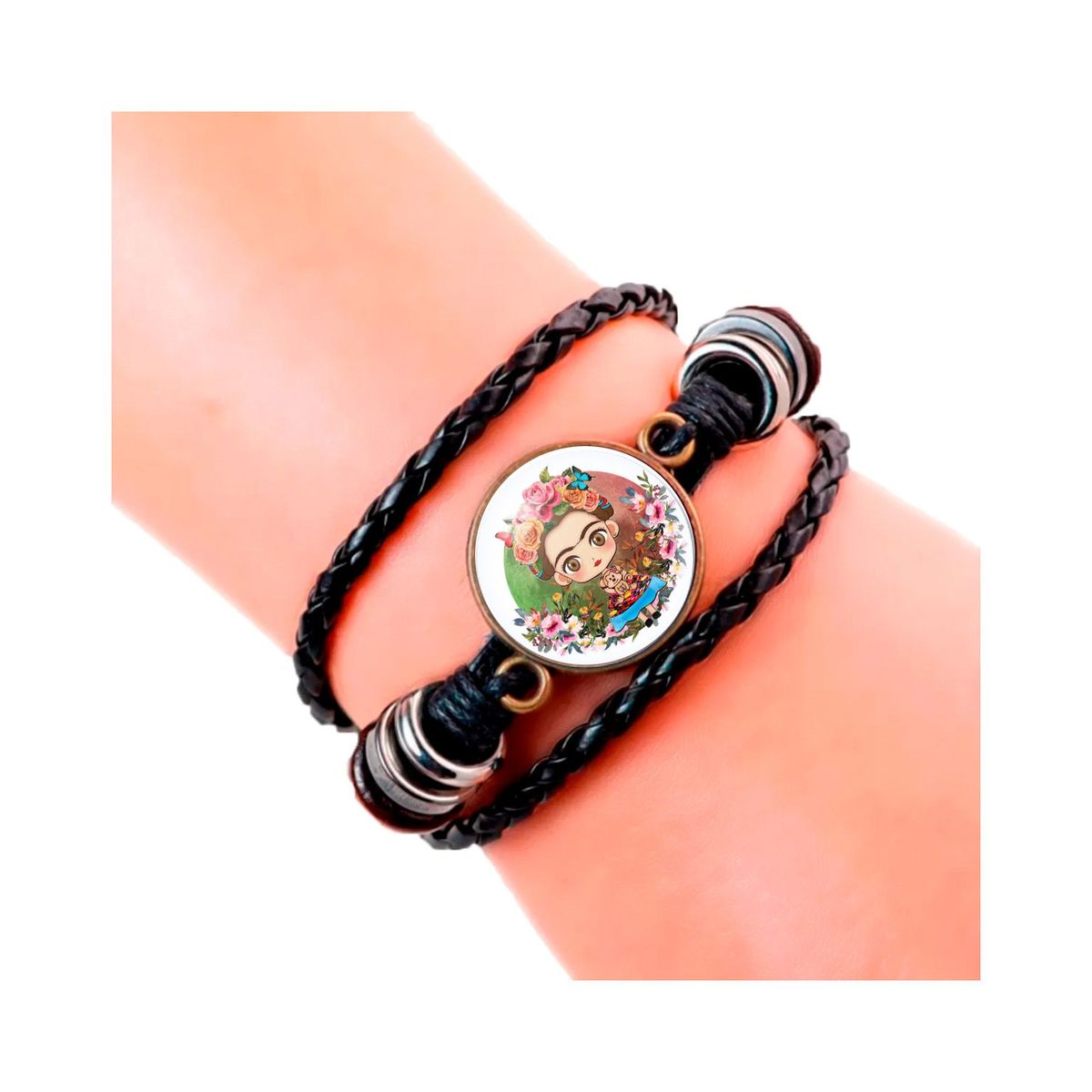 DAYOSHOP - Pulsera Cuero Cristal Frida Kahlo Muñeca Unisex + Estuche_.