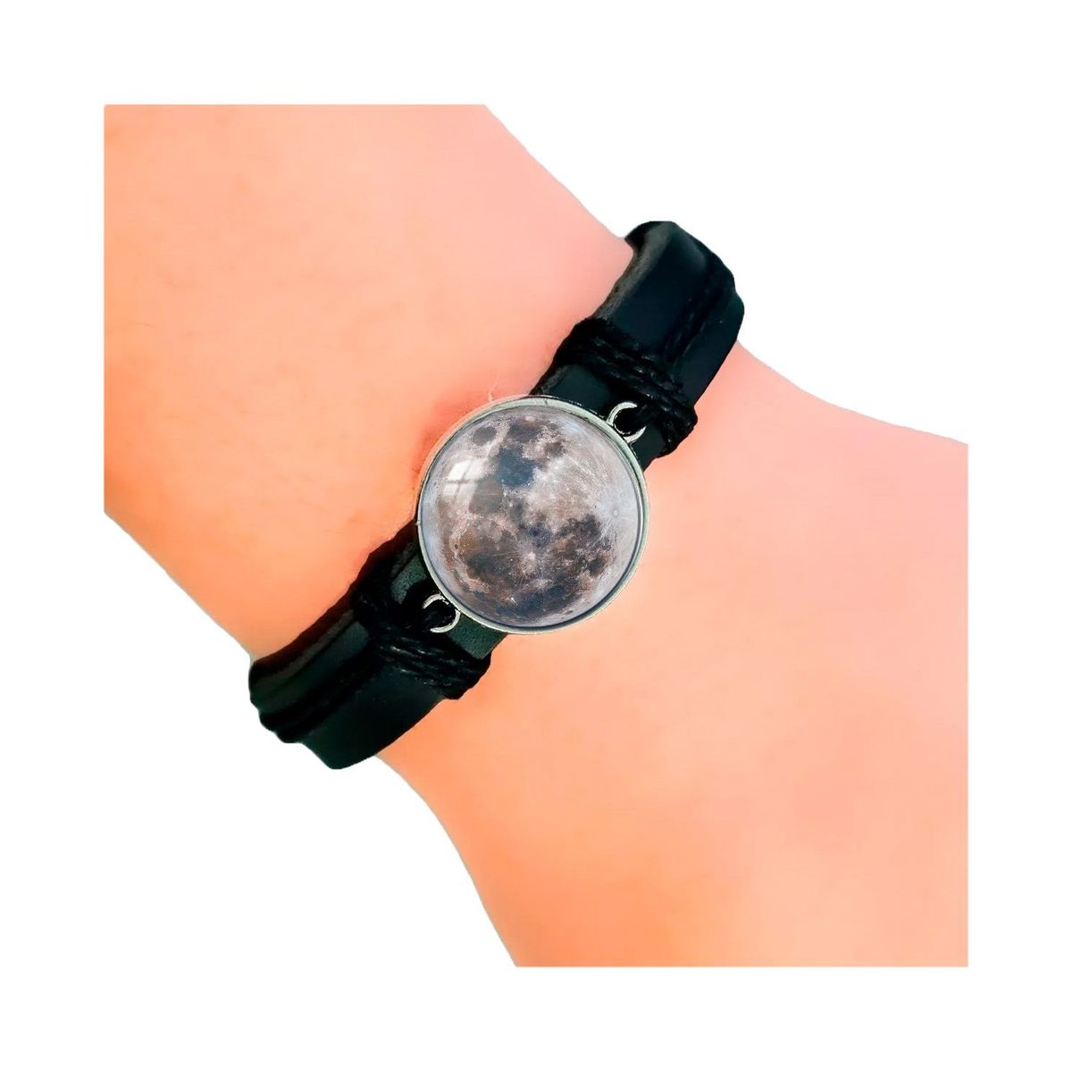 DAYOSHOP - Pulsera Cuero Cristal Luna Fase Lunar Unisex + Estuche_.