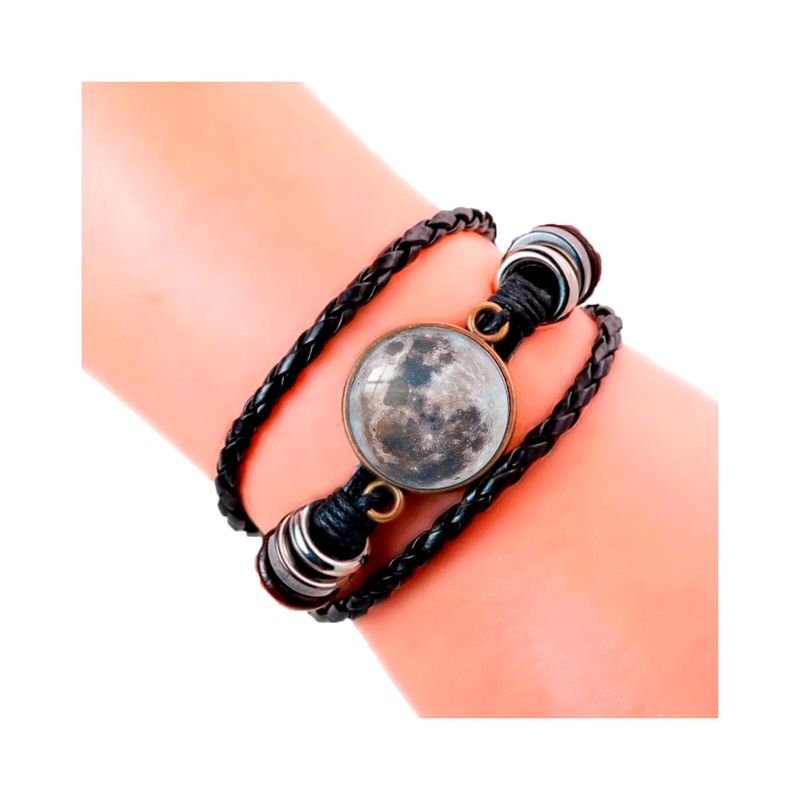 DAYOSHOP - Pulsera Cuero Cristal Luna Fase Lunar Unisex + Estuche_.