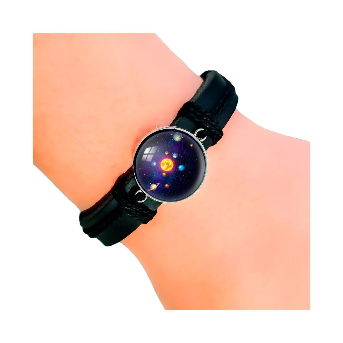 DAYOSHOP - Pulsera Cuero Cristal Sistema Solar Cosmos Unisex + Estuche_.