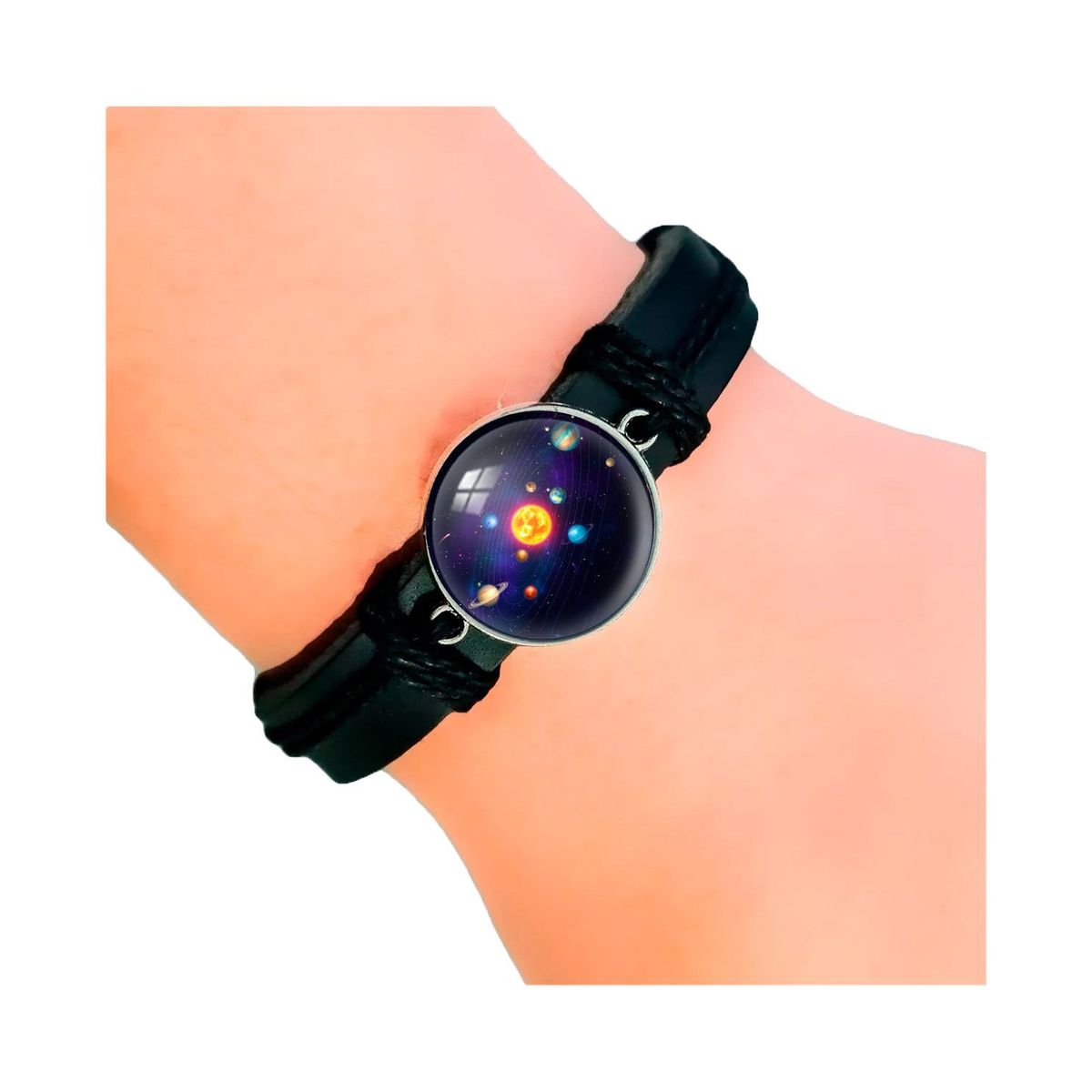 DAYOSHOP - Pulsera Cuero Cristal Sistema Solar Cosmos Unisex + Estuche_.