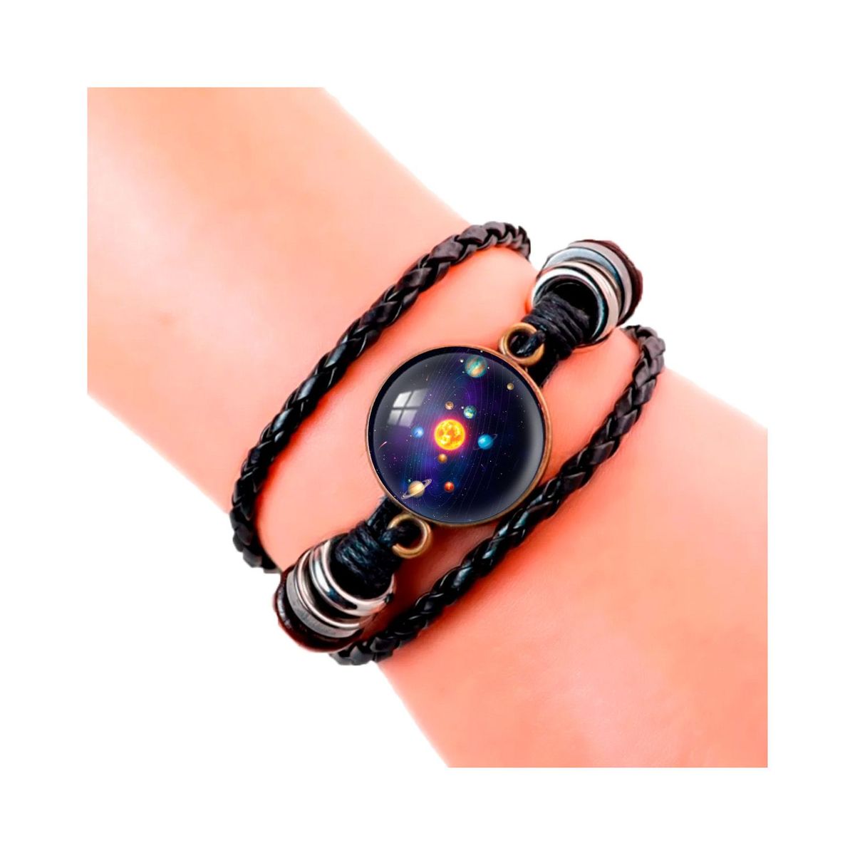 DAYOSHOP - Pulsera Cuero Cristal Sistema Solar Cosmos Unisex + Estuche_.