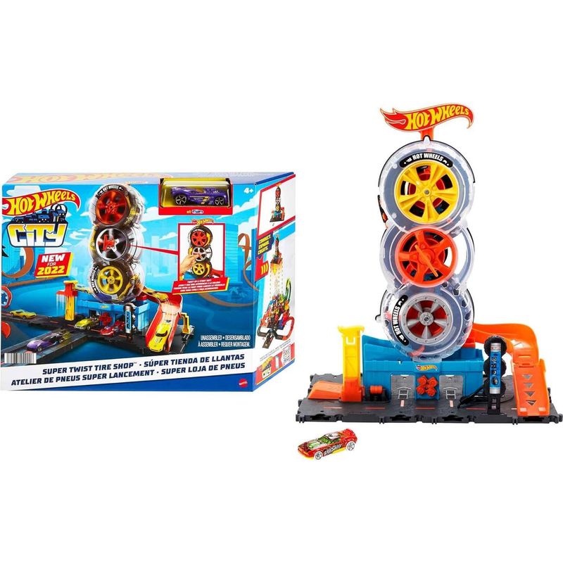 HOT WHEELS - Hot Wheels Juego De Pista De Autos Tienda Neumáticos Twist