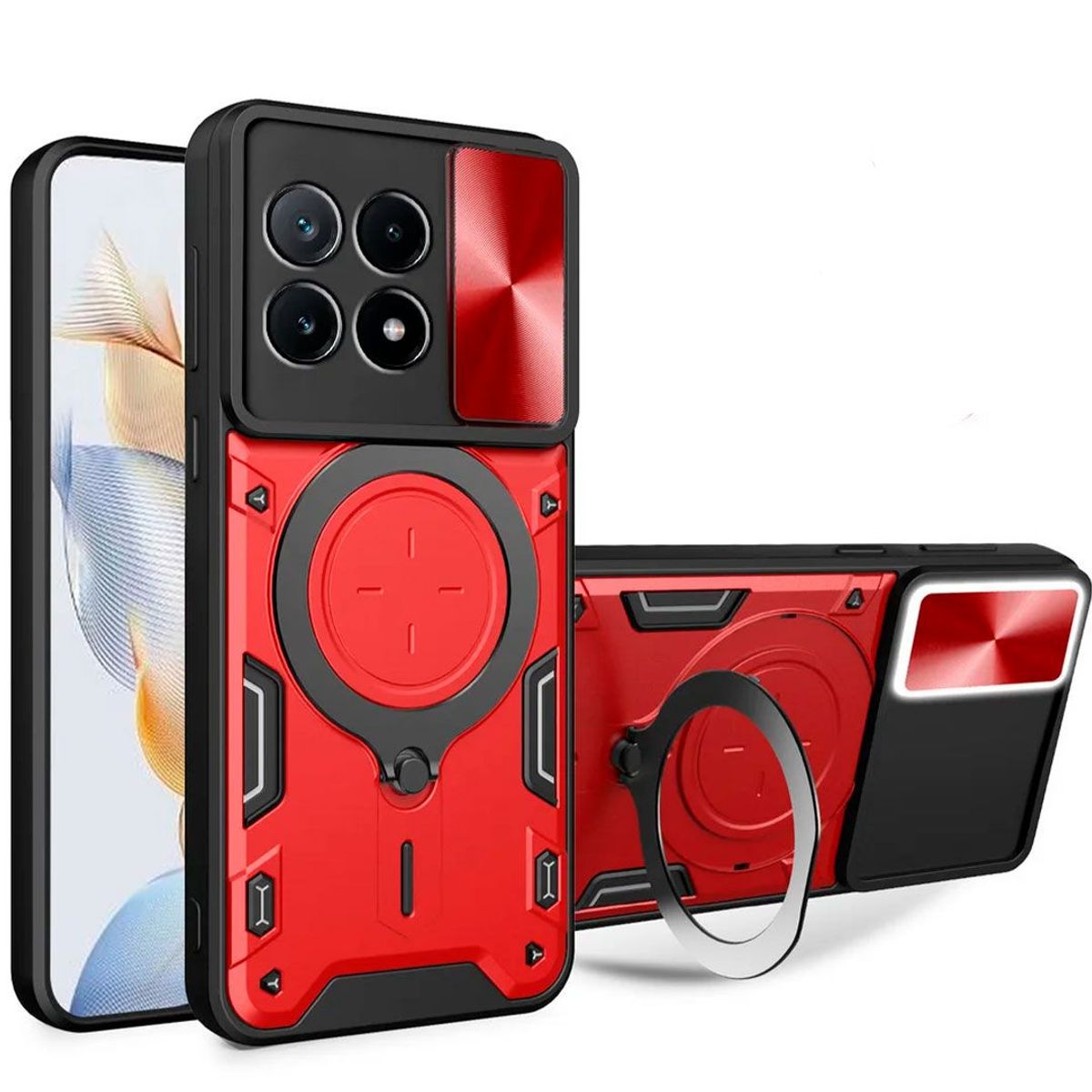 GENERICO - Estuche Proteccion Camara Con Soporte Para Redmi Poco X6 Pro Rojo
