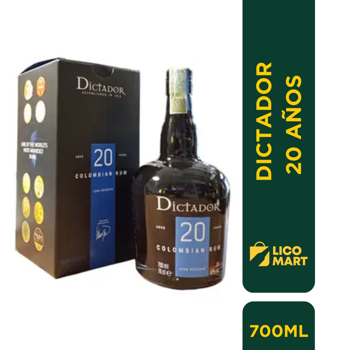GENERICO - RON COLOMBIANO DICTADOR 20 AÑOS 700 ML