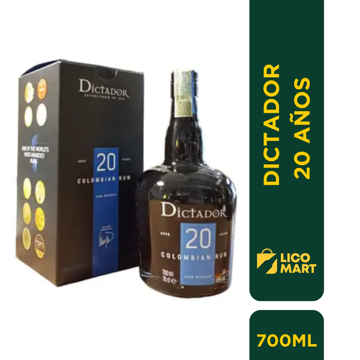 GENERICO - RON COLOMBIANO DICTADOR 20 AÑOS 700 ML