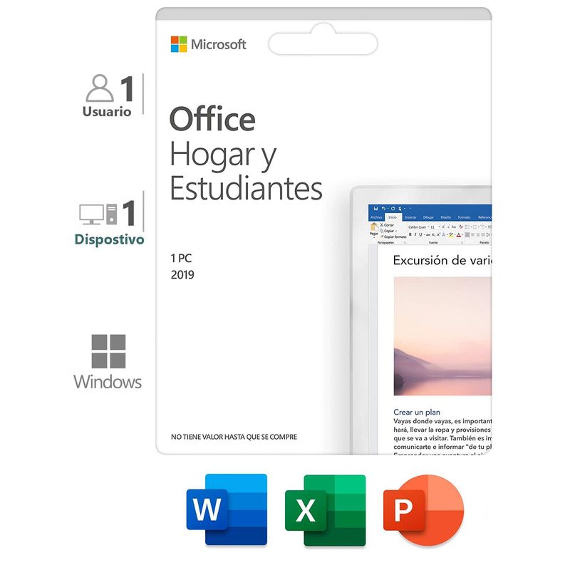 MICROSOFT - Office Hogar y Estudiantes 2019 1 PC Original
