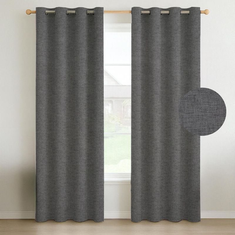 CASATUA - Cortina Blackout 100% Anti Luz, 1 Paño 140x220 Text Lino - Gris oscuro