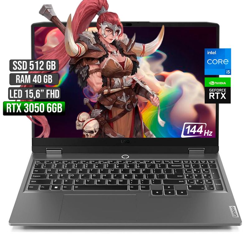 LENOVO - LENOVO LOQ INTEL CORE I5-12450HX RTX 3050 6GB SSD 512GB RAM 40GB LED 15,6 FULL HD 144Hz