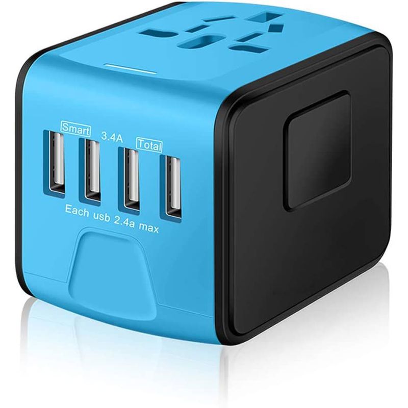GENERICO - Adaptador enchufe universal de viaje US-UK-EU-AU - USB-C + USB Azul