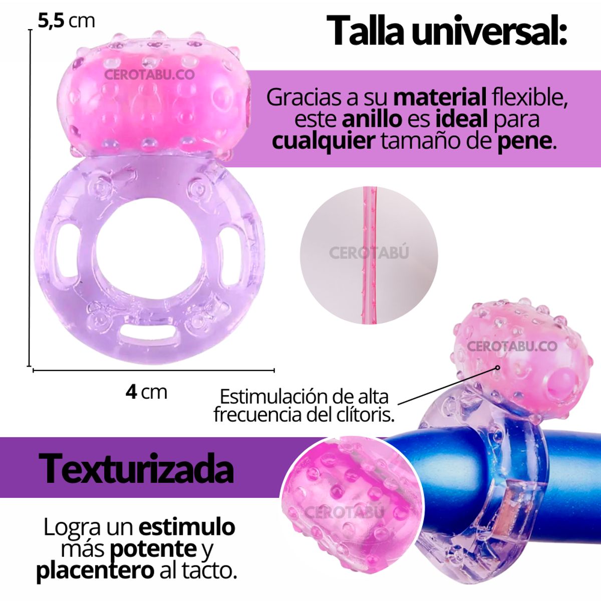 GENERICO - Anillo Vibrador Retardante Para Pene Texturizado Juguete Sexual