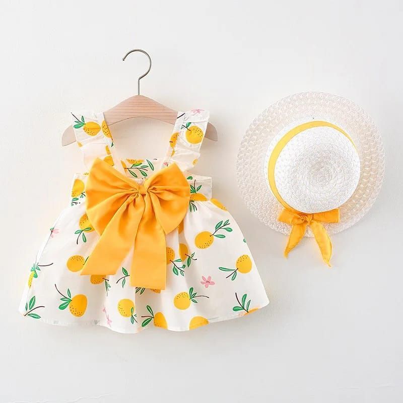LUSOLSI - Vestido Niña Verano Con Sombrero Estampado Frutas