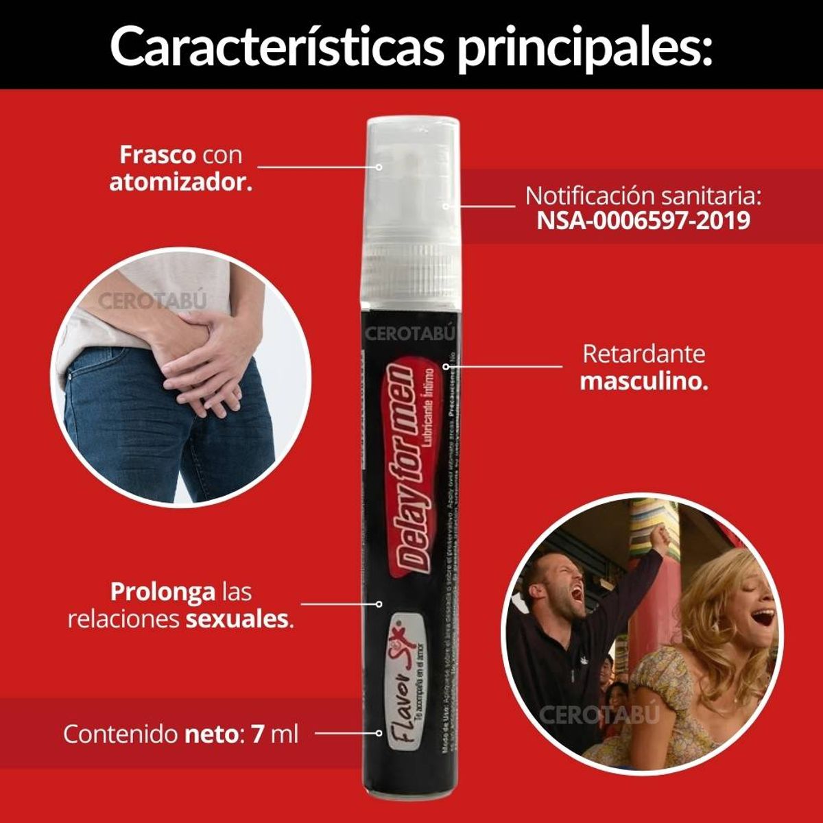 FLAVOR SEX - Lubricante Retardante Sexual Masculino Spray x 7ml-