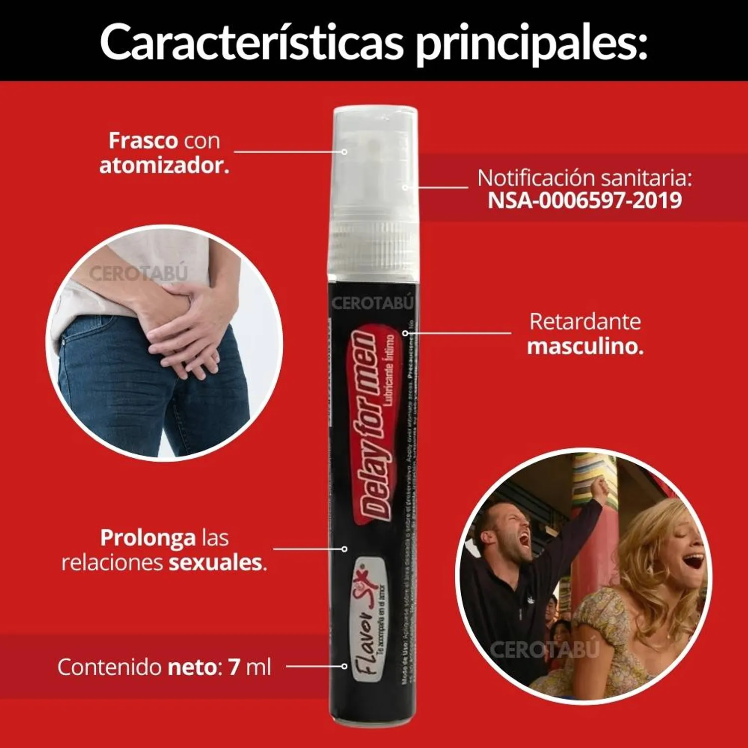 Lubricante Retardante Sexual Masculino Spray x 7ml- FLAVOR SEX
