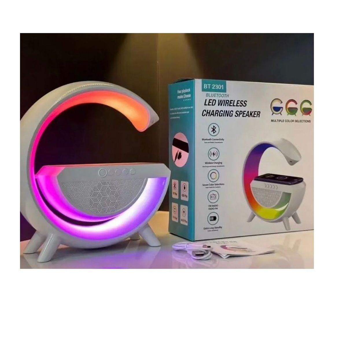 GENERICO - Lámpara Parlante G Mesa Luz LED Carga Inalámbrica App Bluetooth