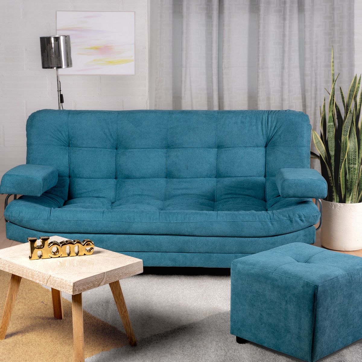 ARMONIA HOME - Sofá Cama Valencia Acqua 3 PTOS 180x84x85 + Puff