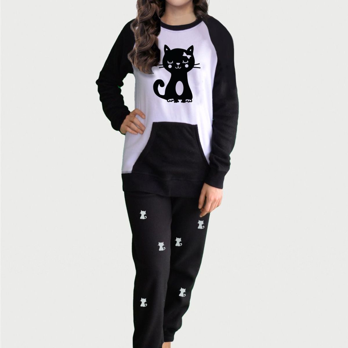 ARCTIC FOX - Pijama para Mujer Negra Gata Negra