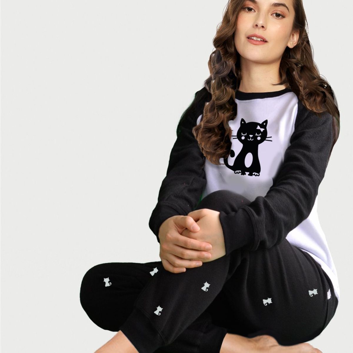 ARCTIC FOX - Pijama para Mujer Negra Gata Negra