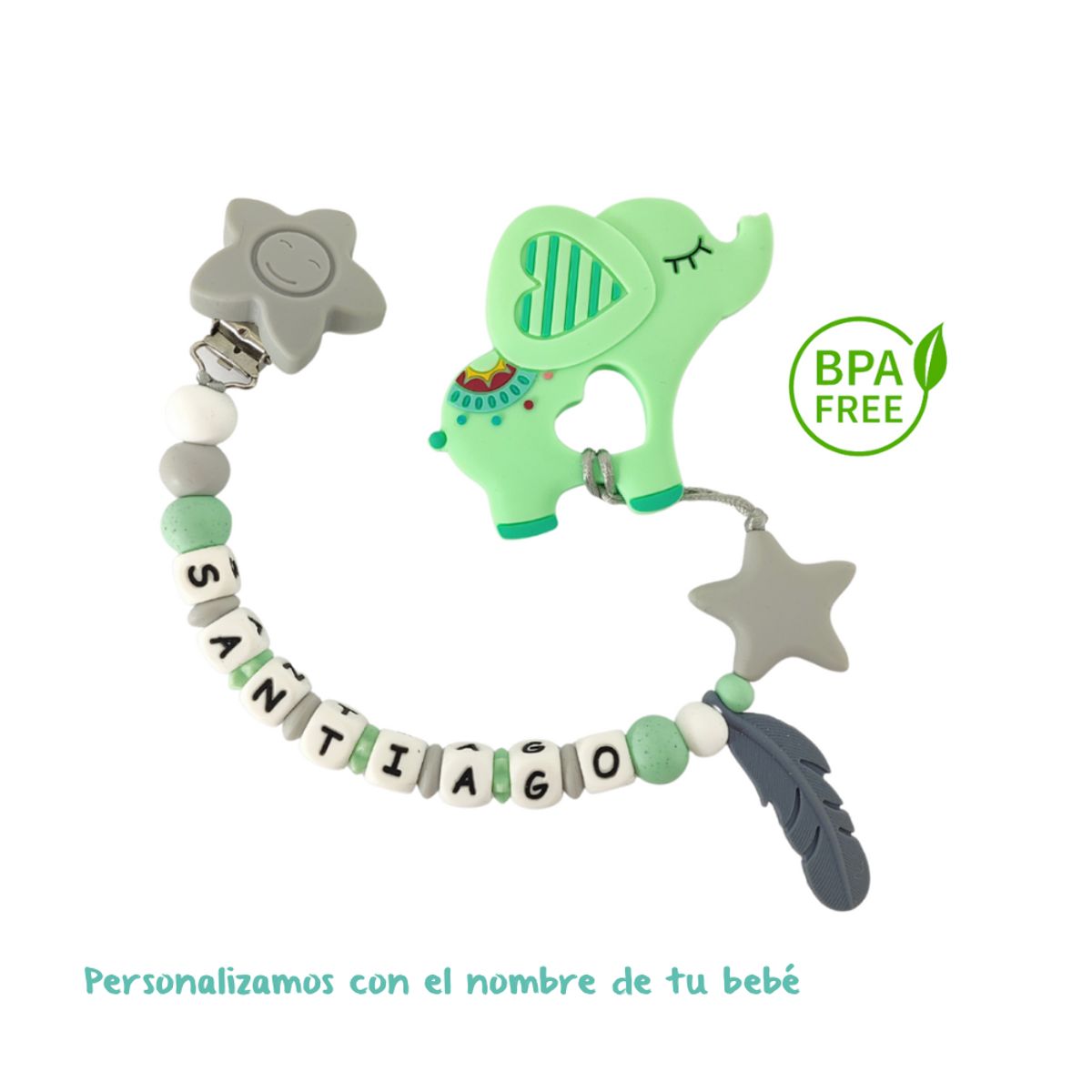 MAMI MAUSS - Sujetador de Mordedor PERSONALIZADO con Nombre - Clip Anticaída para Chupo y Mordedor