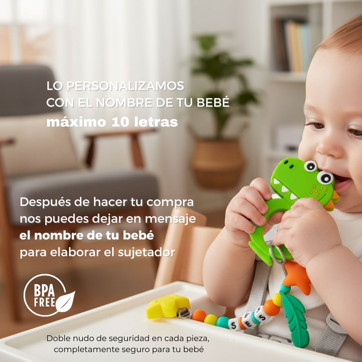 MAMI MAUSS - Sujetador de Mordedor PERSONALIZADO con Nombre - Clip Anticaída para Chupo y Mordedor