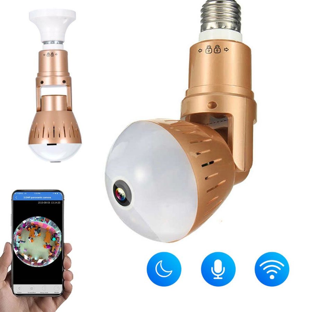 GENERICO - Cámara Bombillo Wifi Flexible 360º Manual Luz Nocturna
