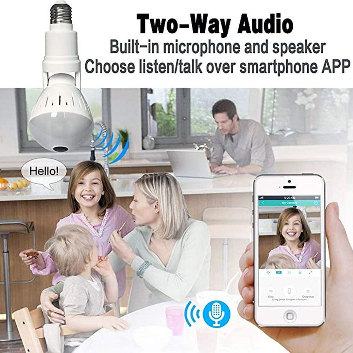 GENERICO - Cámara Bombillo Wifi Flexible 360º Manual Luz Nocturna