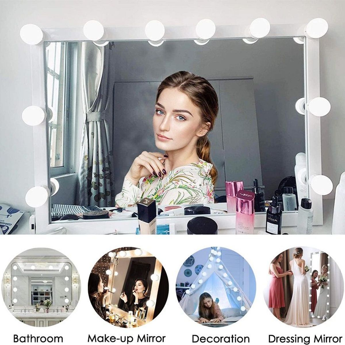 GENERICO - Luces de tocador espejo con 10 bombillas LED regulables