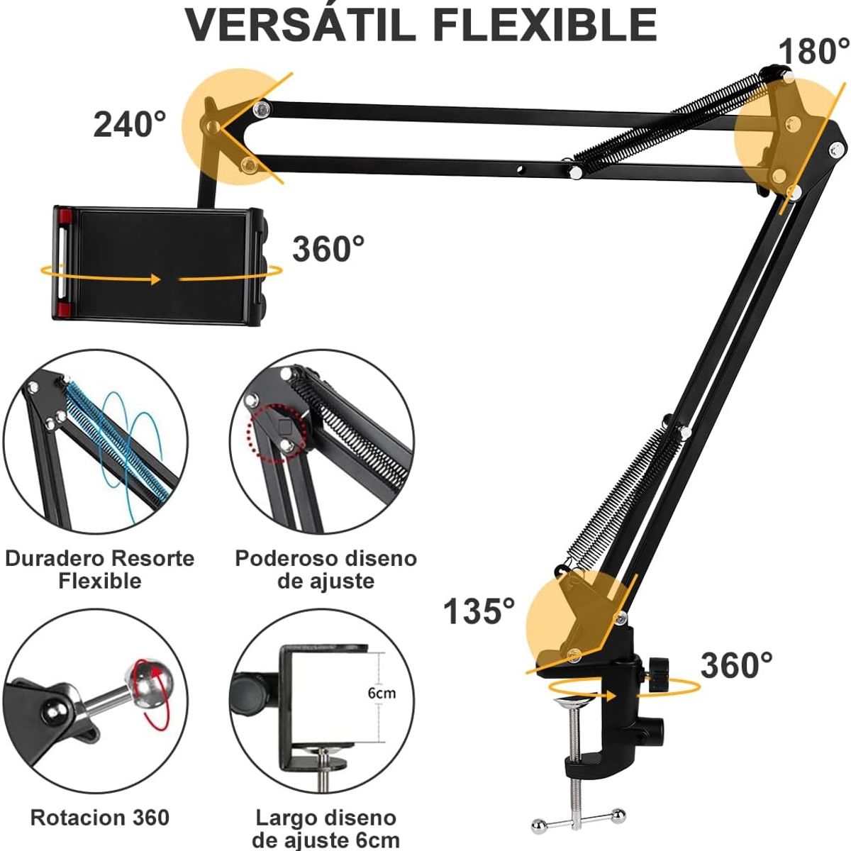 GENERICO - Soporte Y Brazo Flexible Para Celular y tablet Giratorio 360°