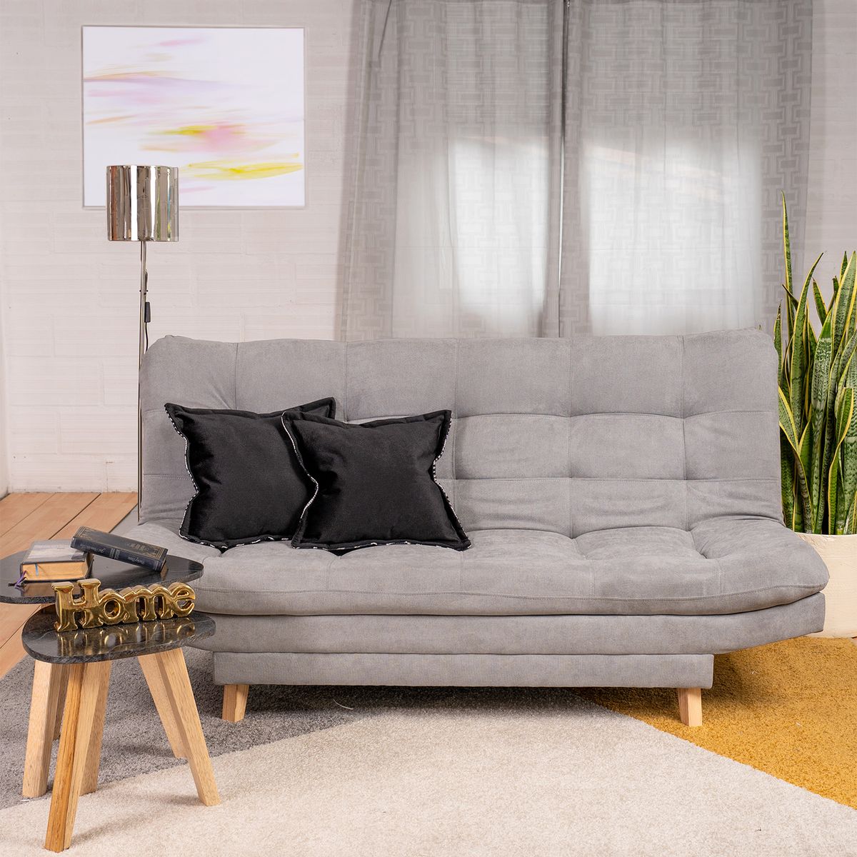 ARMONIA HOME - Sofá Cama Valencia Plata 3 PTOS 180x84x85 + Cojines