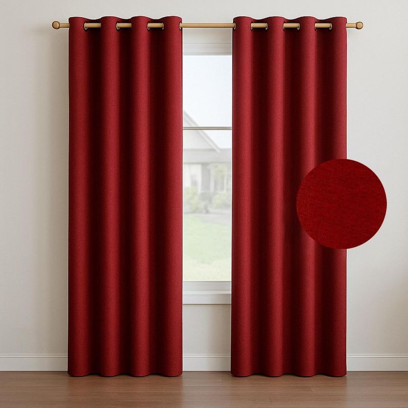 CASATUA - Cortina Blackout 100% Anti Luz, 2 Paños 140x220 TexturaLino - Terracota