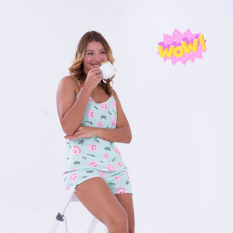 COPO DE NIEVE - Pijama Mujer Carita Feliz Azul_.
