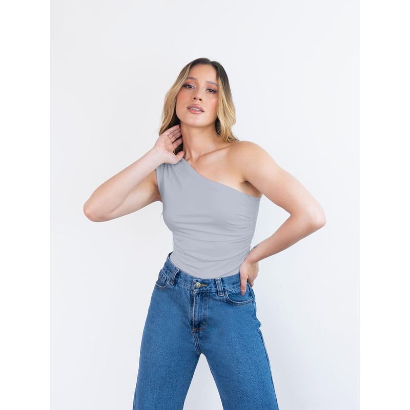 MOLGOA - Body para Mujer Gris Escote Asimétrico - Arrecife Gris