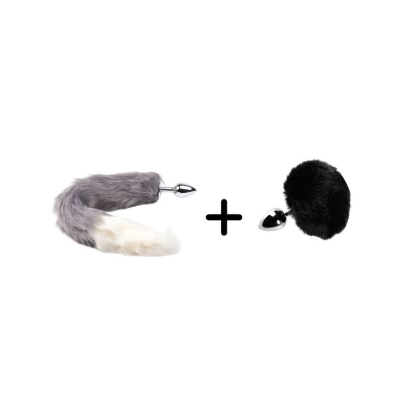 LUST - Combo Plug Cola De Zorro Gris + Cola De Conejo Negra