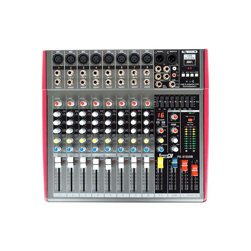 PRO DJ - Consola amplificada 560W 6 canales PRO DJ PS-812USB  Negro