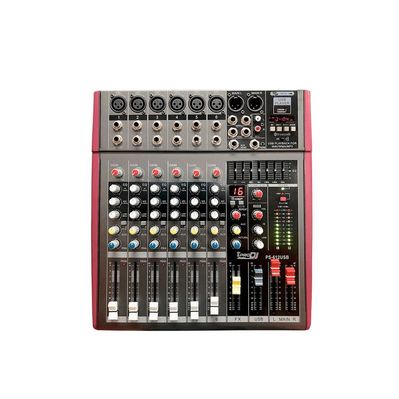 PRO DJ - Consola amplificada 560W 6 canales PRO DJ PS-612USB  Negro