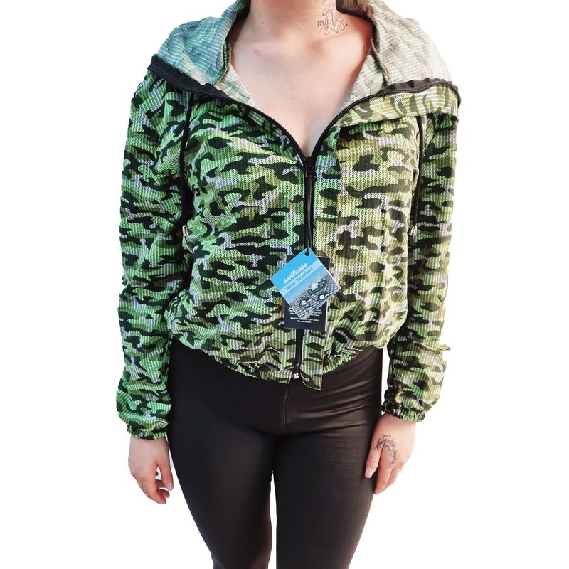 VIA7 - Chaqueta camuflada verde antifluido de bolsillos y cierre