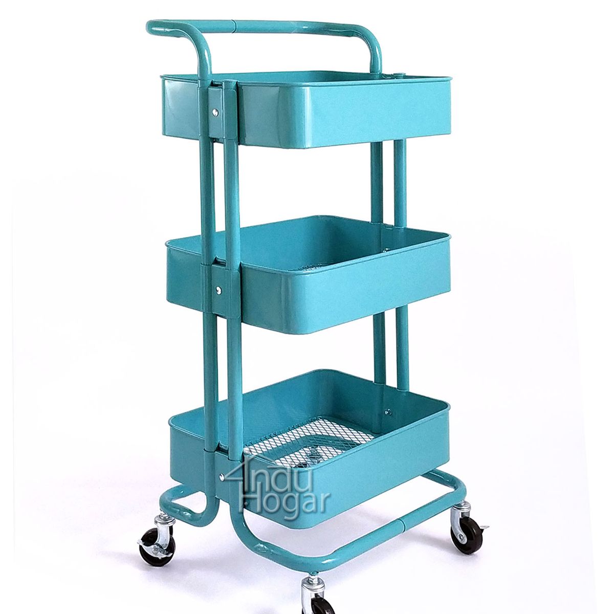 INDUHOGAR - Carro auxiliar organizador multifuncional metalico turquesa induhogar