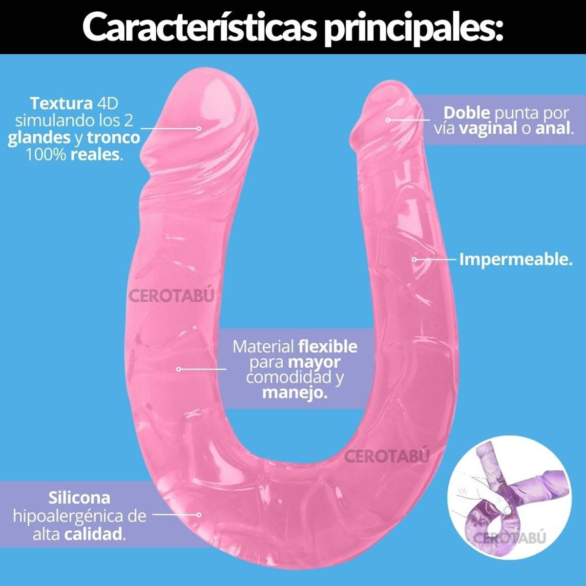GENERICO - Dildo Doble Penetración Consolador Anal Vaginal Masturbador
