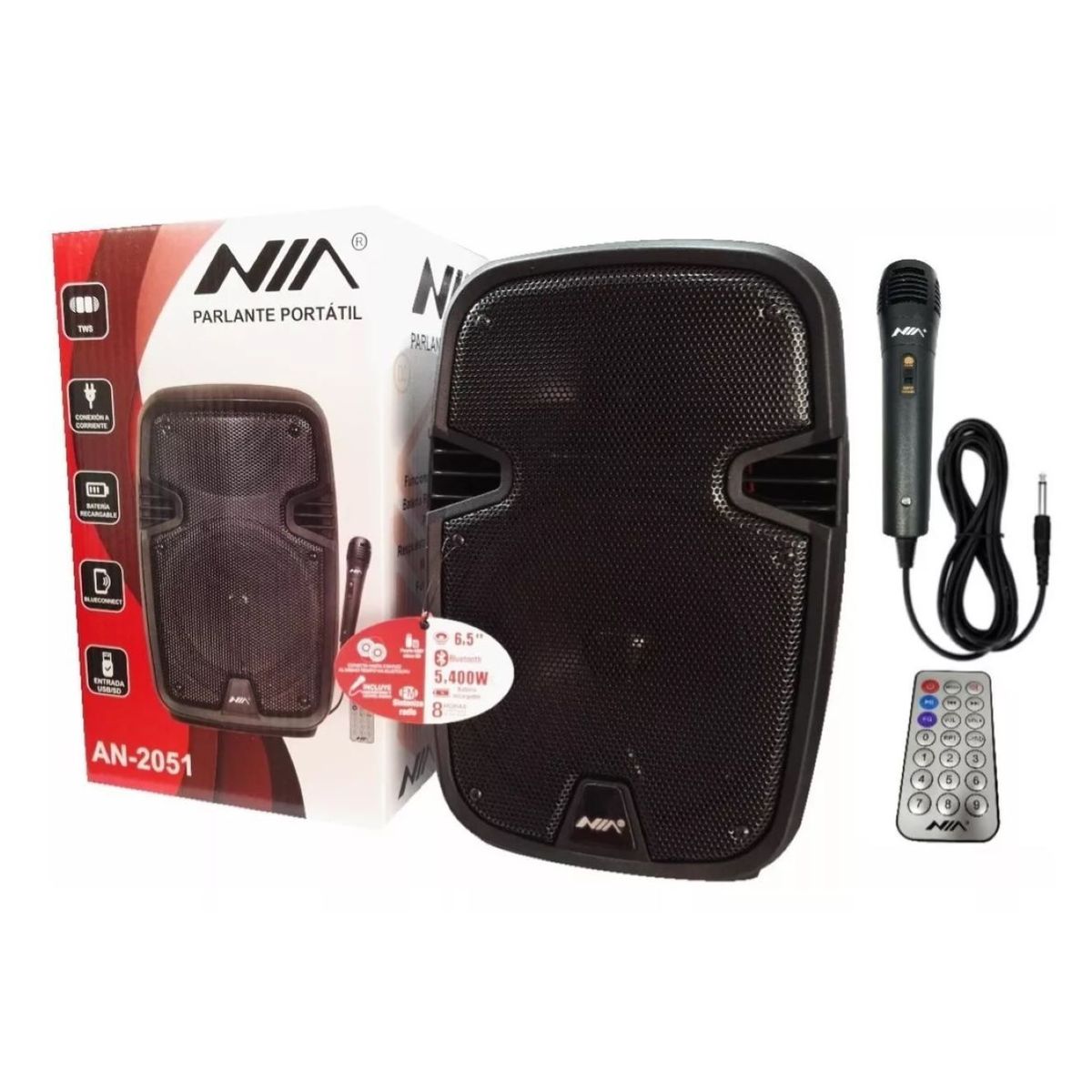 NIA - Cabina Parlante Bluetooth Portatil Recargable 65 Control Y Microfono