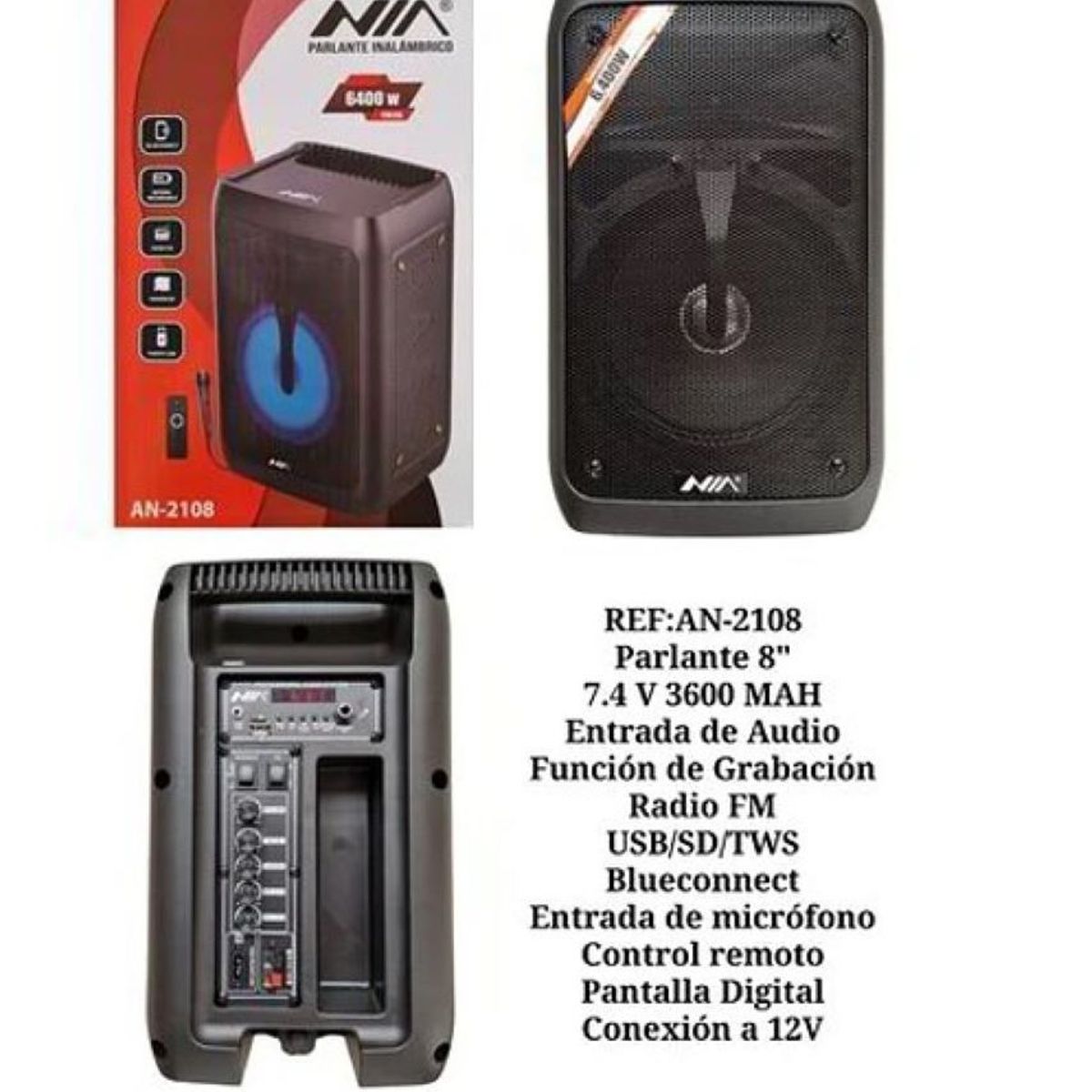 NIA - Cabina Parlante De Sonido 8 Pulgadas Con Microfono Bluetooth