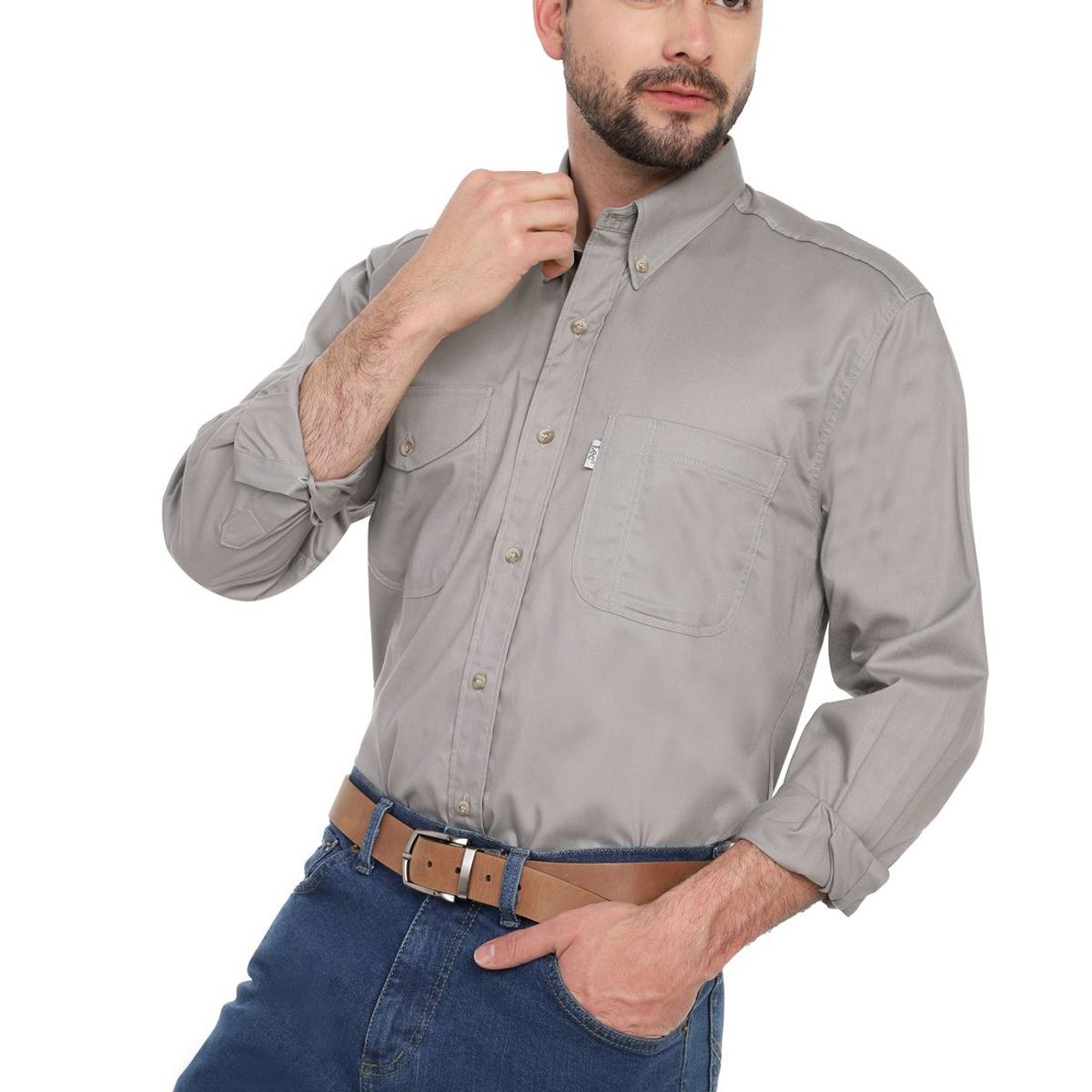 LEC LEE - Camisa Basic Manga Larga Lec Lee para Hombre - Gris Claro-
