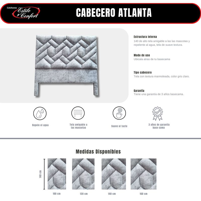 ESTILO Y CONFORT - Cabecero Atlanta 200 Gris Claro Especial