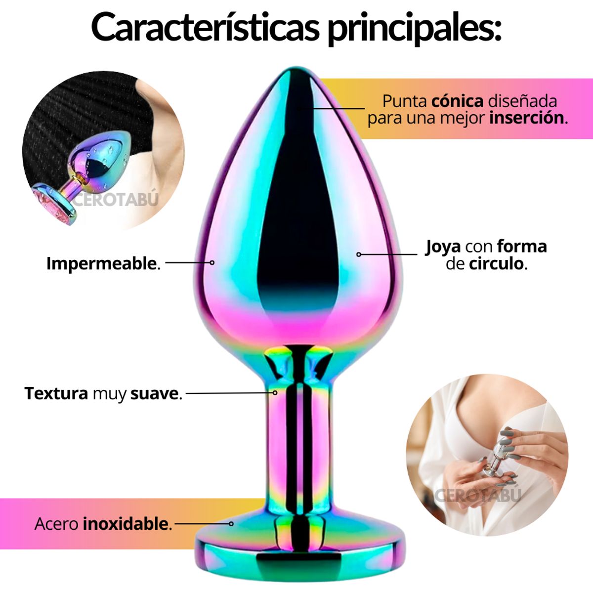 GENERICO - Plug Estimulador Anal Tornasol Base Redonda Talla S